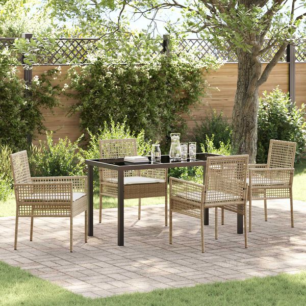 vidaXL Garten Essgruppe mit Kissen 5 pcs Beige Poly-Rattan