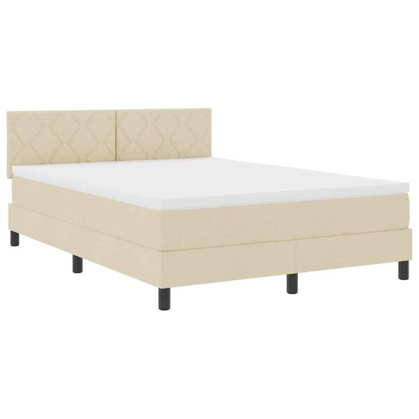 vidaXL Boxspringbett mit Matratze mit LED Creme 140 x 200 cm Stoff