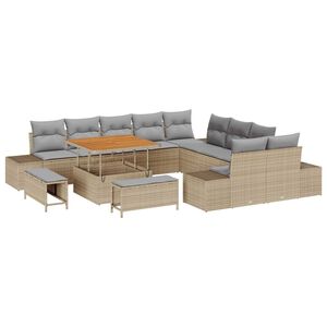 vidaXL Gartensofa-set mit Kissen mit Speicher 13 pcs Beige Poly Rattan