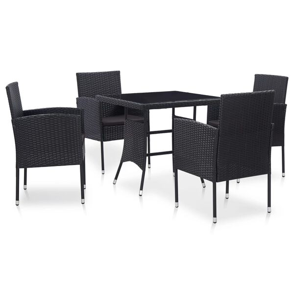 vidaXL 5-tlg. Garten-Essgruppe Poly Rattan Schwarz