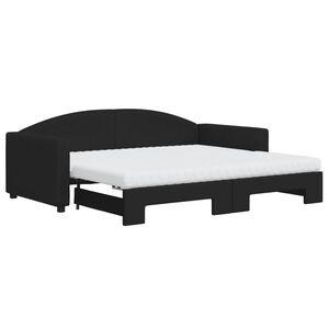 vidaXL Tagesbett Ausziehbar mit Matratzen Schwarz 90x190 cm Stoff