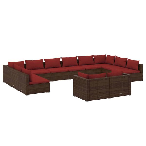 vidaXL 12-tlg. Garten-Lounge-Set mit Kissen Braun Poly Rattan