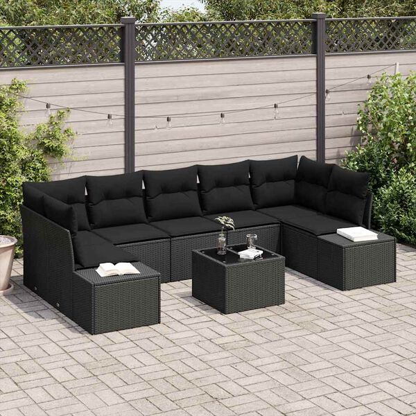 vidaXL Gartensofa-set mit Kissen 8 pcs Schwarz Poly-Rattan