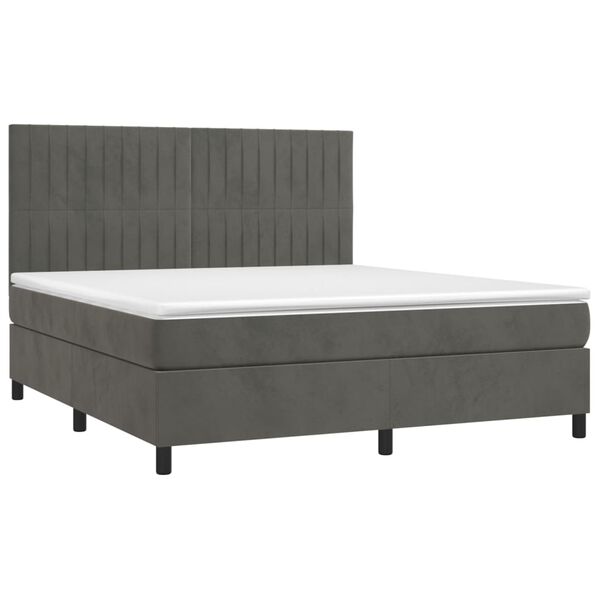 vidaXL Boxspringbett mit Matratze & LED Dunkelgrau 180x200 cm Samt