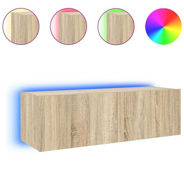 vidaXL TV-Wandschrank mit LED-Leuchten Sonoma-Eiche 100x35x31 cm