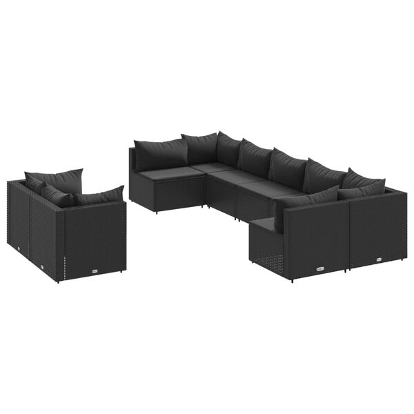 vidaXL 9-tlg. Garten-Sofagarnitur mit Kissen Schwarz Poly Rattan
