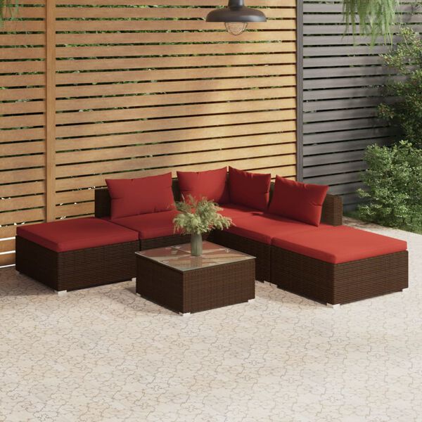 vidaXL 6-tlg. Garten-Lounge-Set mit Auflagen Poly Rattan Braun