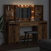 vidaXL Schminktischset mit LED mit Regal 3 pcs Altholz Holzwerkstoff
