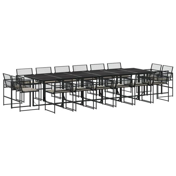 vidaXL 17-tlg. Garten-Essgruppe mit Kissen Schwarz Poly Rattan