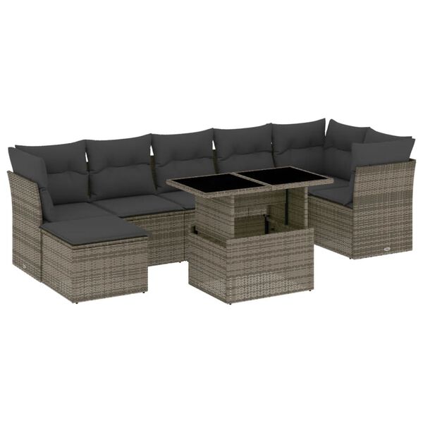 vidaXL 8-tlg. Garten-Sofagarnitur mit Kissen Grau Poly Rattan
