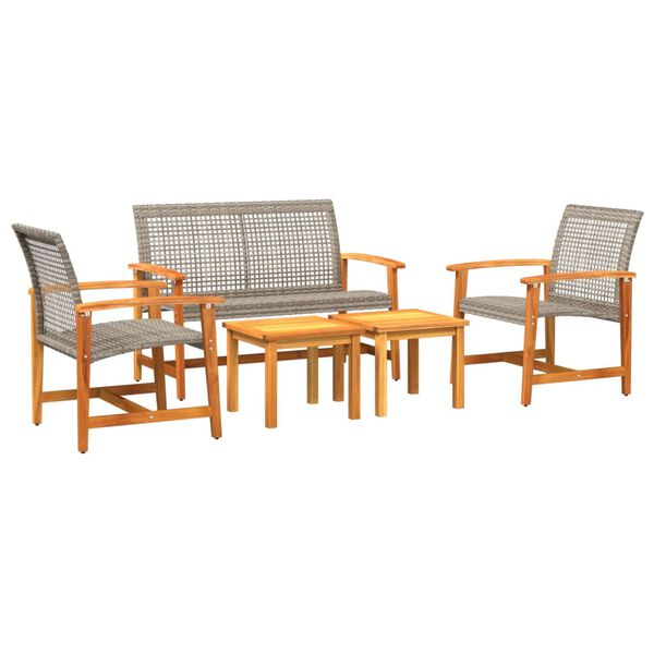 vidaXL 5-tlg. Garten-Lounge-Set Grau Poly Rattan und Akazienholz