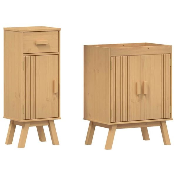 vidaXL Badezimmerm&ouml;bel-Set mit Regal 2 pcs Braun Massivholz Kiefer