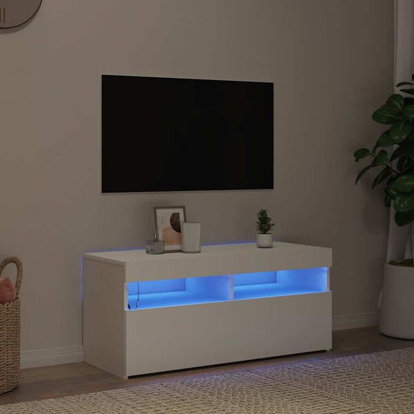 vidaXL TV-Schrank mit LED-Leuchten Wei&szlig; 90x35x40 cm