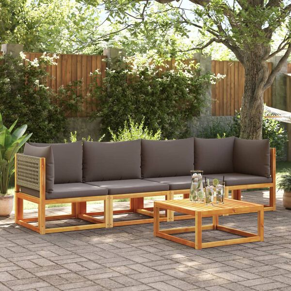vidaXL 4-tlg. Gartensofa-Set mit Kissen Holz Akazie & Rattan