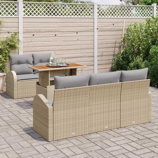 vidaXL Garten-Sofa-Set mit Speicher 6 pcs Beige Poly Rattan