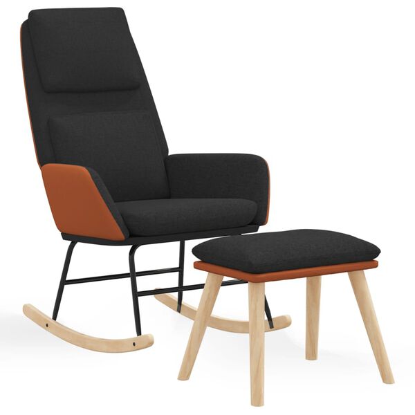 vidaXL Schaukelsessel mit Hocker Schwarz Stoff