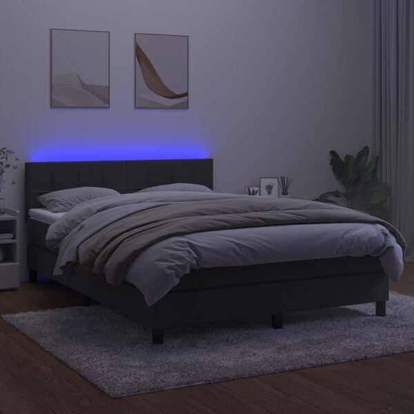 vidaXL Boxspringbett mit Matratze & LED Dunkelgrau 140x200 cm Samt