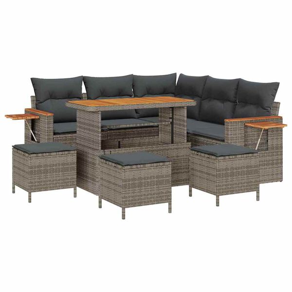 vidaXL Garten-Sofa-Set mit Kissen mit Speicher Grau Poly Rattan