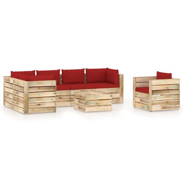 vidaXL 7-tlg. Garten-Lounge-Set mit Kissen Gr&uuml;n Impr&auml;gniertes Holz