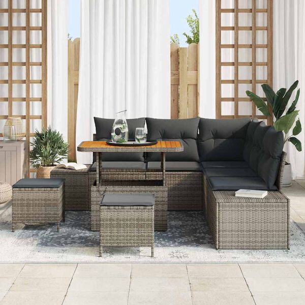 vidaXL Gartensofa-set mit Kissen mit Speicher 8 pcs Grau Poly Rattan