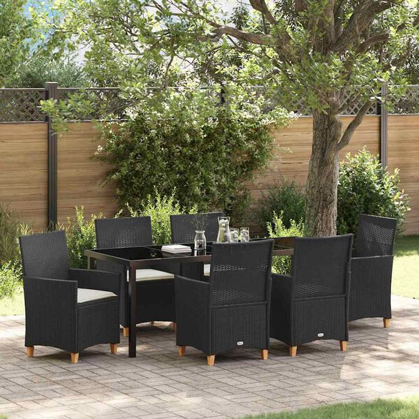 vidaXL Garten Essgruppe 7 pcs Schwarz Poly-Rattan