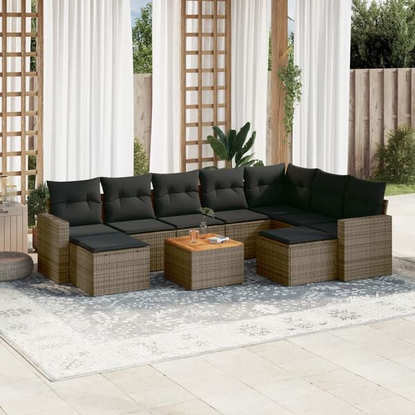 vidaXL 10-tlg. Garten-Sofagarnitur mit Kissen Grau Poly Rattan