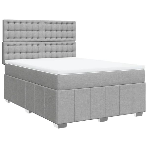 vidaXL Boxspringbett mit Matratze Hellgrau 160x200 cm Stoff