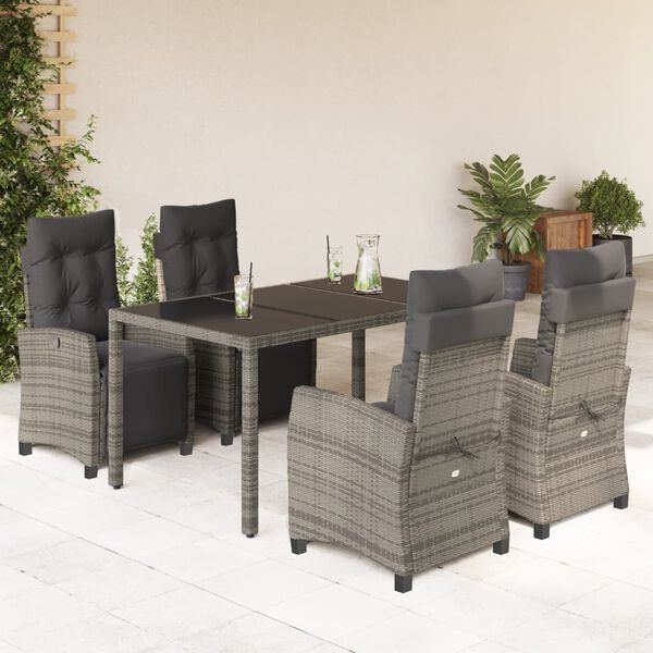 vidaXL 5-tlg. Garten-Essgruppe mit Kissen Grau Poly Rattan