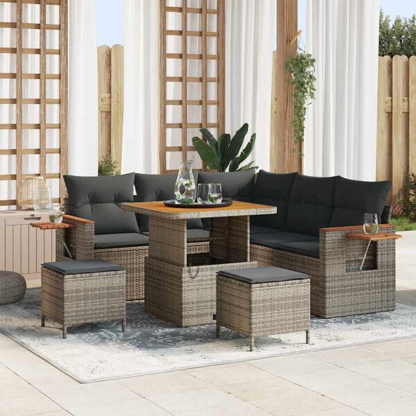 vidaXL Gartensofa-set mit Kissen 9 pcs Grau Poly-Rattan