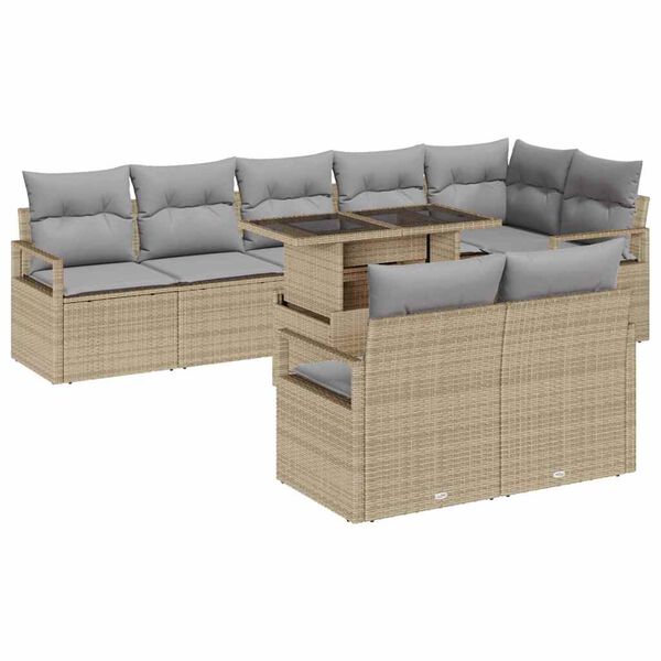 vidaXL Garten-Sofa-Set mit Speicher 9 pcs Beige Poly Rattan