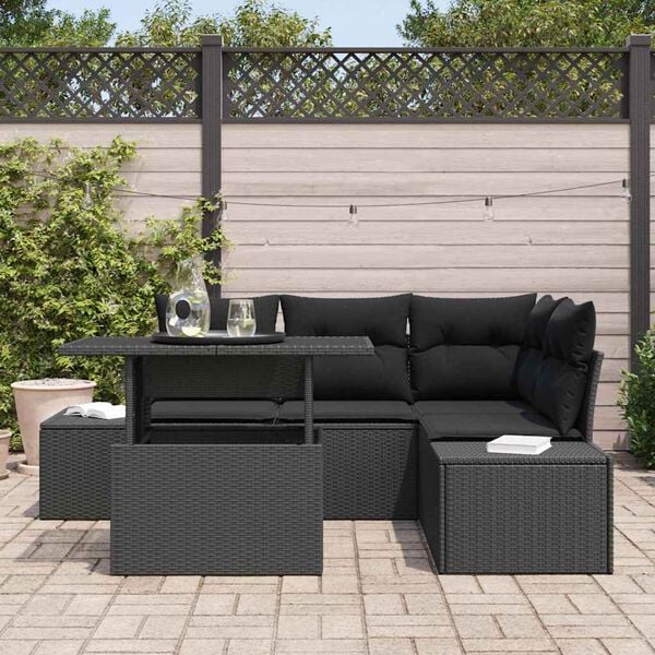 vidaXL Gartensofa-set mit Kissen 5 pcs Schwarz Poly-Rattan