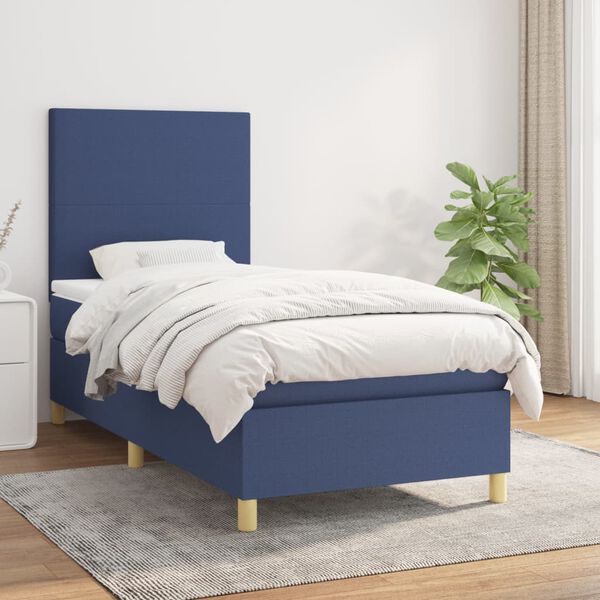 vidaXL Boxspringbett mit Matratze Blau 100x200 cm Stoff