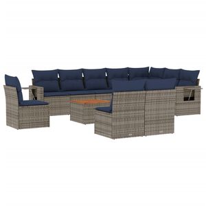 vidaXL 11-teiliges Gartensofa-Set mit Kissen, grau, Polyrattan