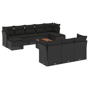 vidaXL 11-tlg. Garten-Sofagarnitur mit Kissen Schwarz Poly Rattan