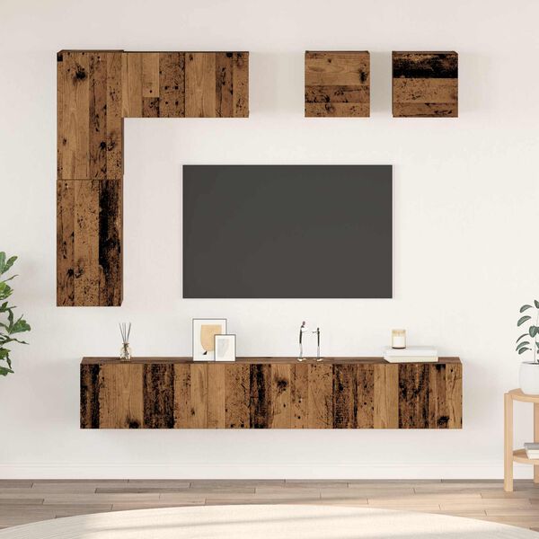 vidaXL TV-Schrankset Wandmontiert 8 pcs Altholz Holzwerkstoff