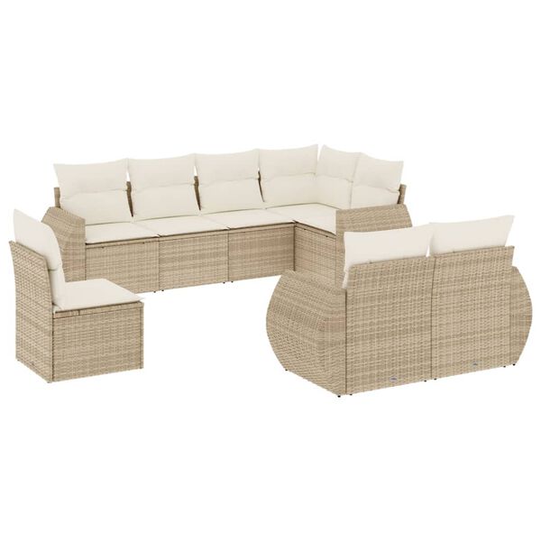 vidaXL 8-tlg. Garten-Sofagarnitur mit Kissen Beige Poly Rattan