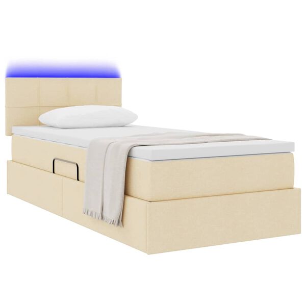 vidaXL Bett mit Stauraum und LED mit Matratze Creme 100 x 200 cm Stoff