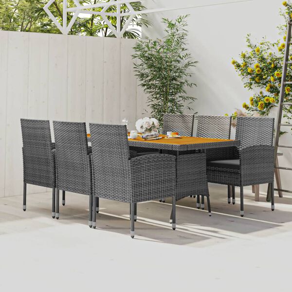vidaXL 7-tlg. Garten-Essgruppe Poly Rattan Grau