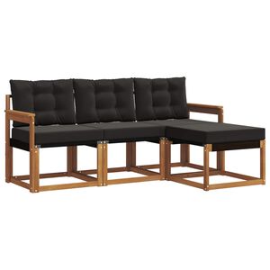 vidaXL Outdoor-Sofagarnitur mit Kissen 4 pcs Nat&uuml;rlich und Schwarz