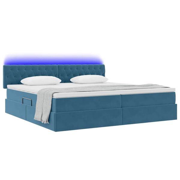 vidaXL Bett mit Stauraum und LED mit LED Dunkelblau 200 x 200 cm Samt