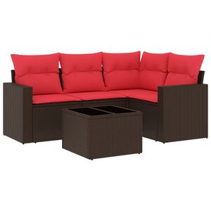 vidaXL 5-tlg. Garten-Sofagarnitur mit Kissen Braun Poly Rattan