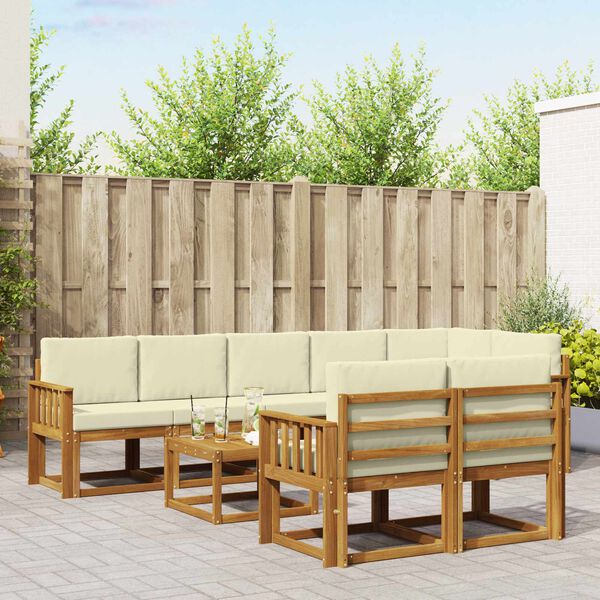 vidaXL Outdoor-Sofagarnitur mit Kissen 9 pcs Natur und Creme