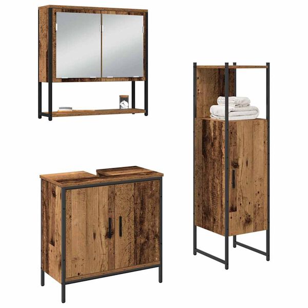 vidaXL Badezimmerm&ouml;bel-Set mit Regal mit T&uuml;r 3 pcs Braun Holzwerkstoff