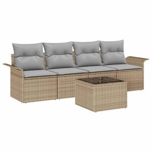 vidaXL Gartensofa-set mit Kissen 5 pcs Beige und Grau Poly-Rattan