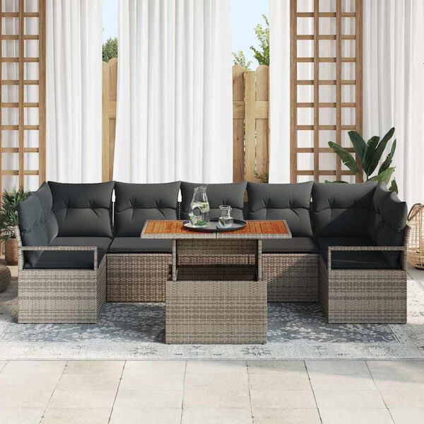 vidaXL Garten-Sofa-Set mit Kissen mit Kissen 8 pcs Grau und Braun