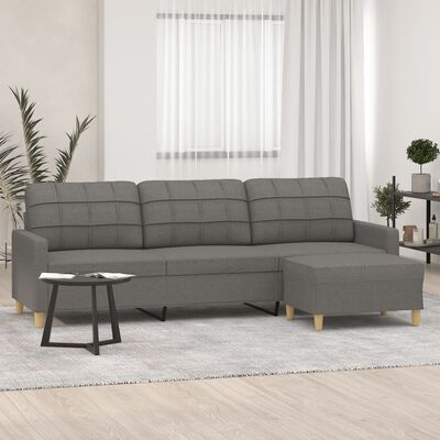 vidaXL 3-Sitzer-Sofa mit Hocker Dunkelgrau 210 cm Stoff