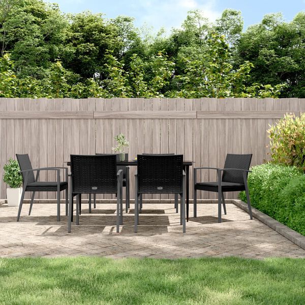 vidaXL 7-tlg. Garten-Essgruppe mit Kissen Poly Rattan und Stahl
