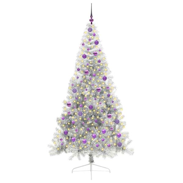 vidaXL K&uuml;nstlicher vorbeleuchteter Weihnachtsbaum Silber 210 cm PET