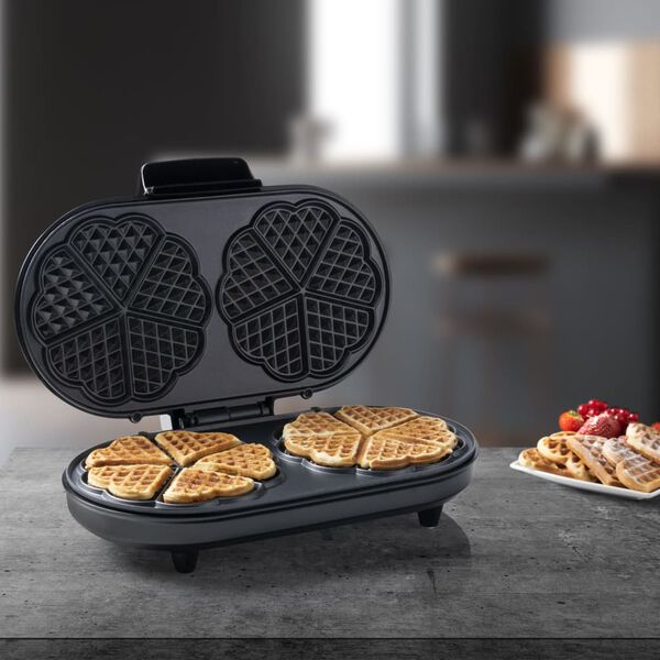 Bestron Doppel-Herzwaffeleisen ADWM730CO 1200 W Schwarz und Kupfern