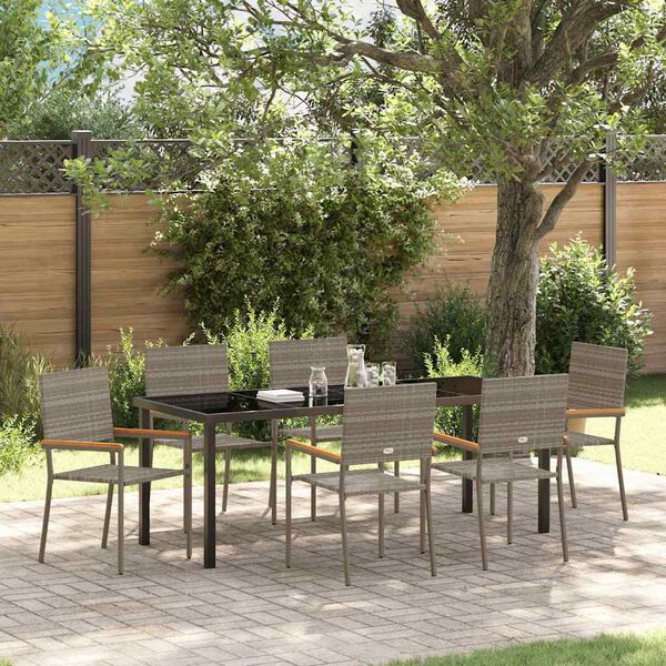 vidaXL Garten Essgruppe mit Kissen 7 pcs Grau Poly-Rattan